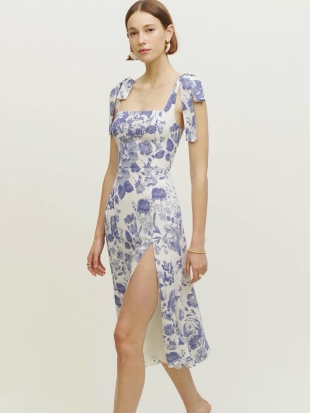 Reformation Twilight Midi Dress blue and  white "Lucerne" floral print size 10